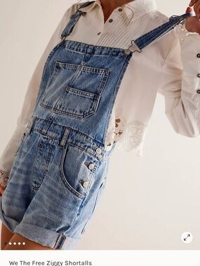 We The Free Light Blue Denim Short Overalls